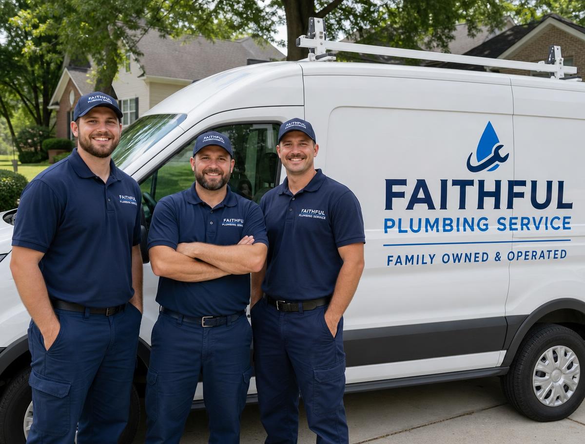 Our family-owned plumbing team in front of the service van